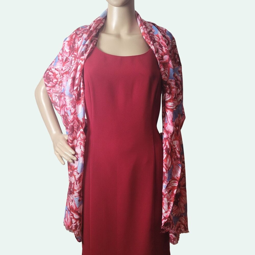 Floral Pattern Pink & Blue Lightweight Scarf Wrap For Women 72" Long x 26" Wide - Picture 11 of 16